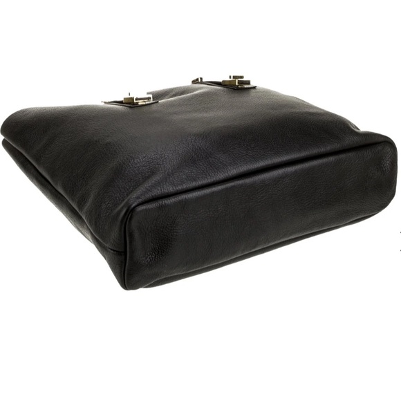 India Hicks Black Leather Solitare Shoulder Bag Purse Tote Gold Hardware - Picture 7 of 14